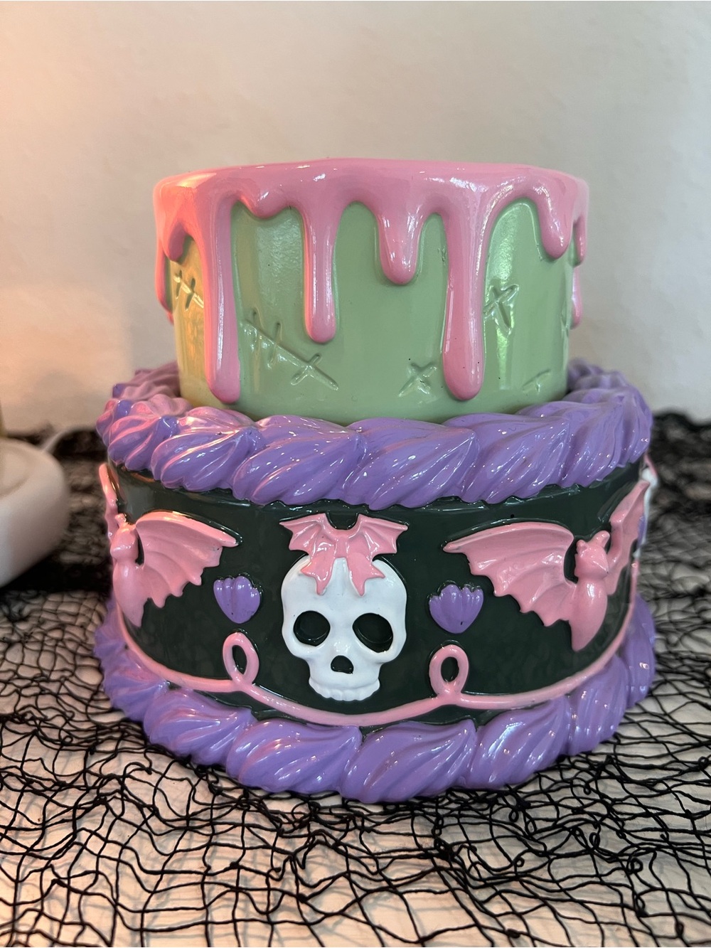 Gothic Skull Pink & Purple Decorative Party Cake candle pedestal
